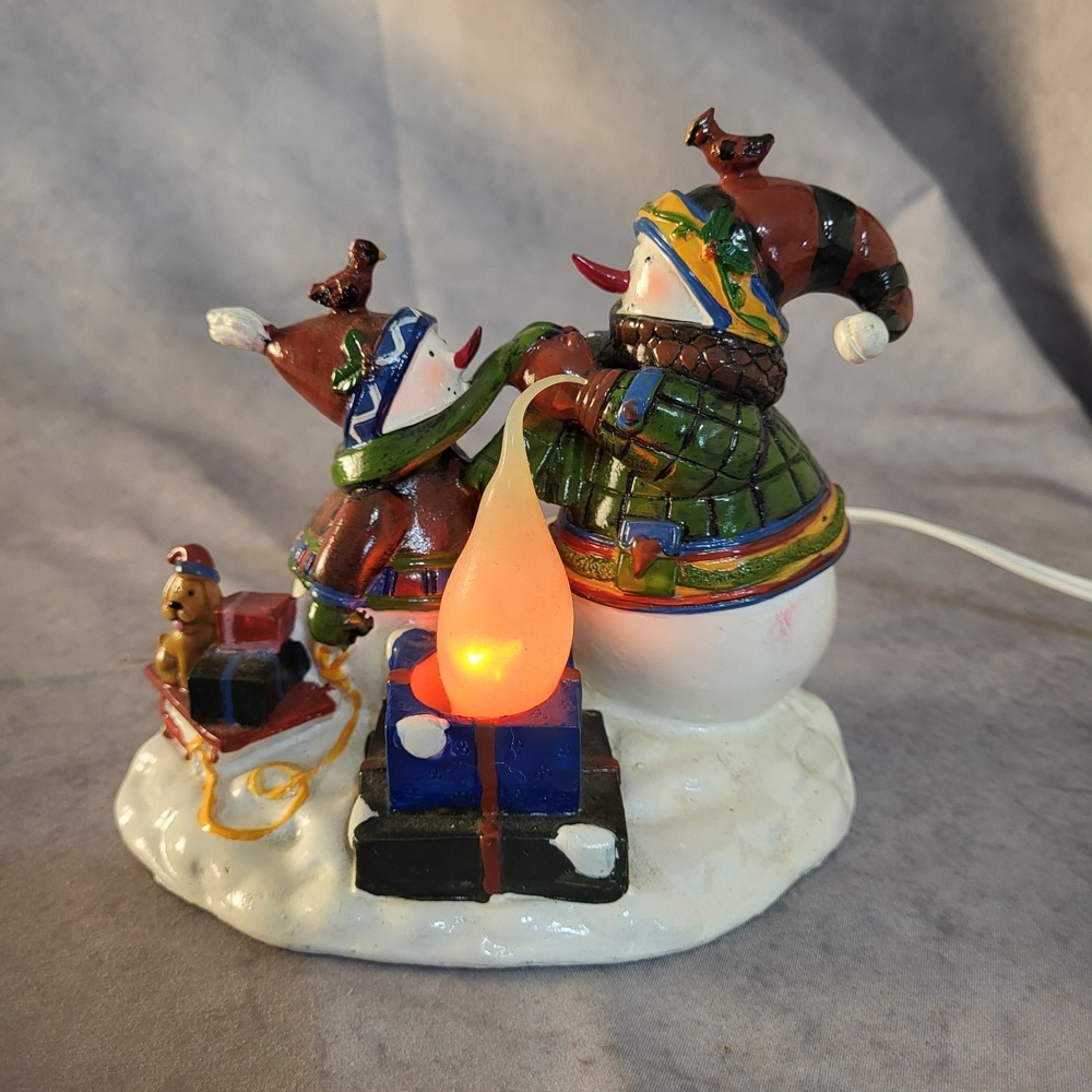 5x6" Sledding Snowman Night Light Flickering Bulb